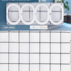 CORTINA BAÑO 180X180CM BLANCO CUADRADOS