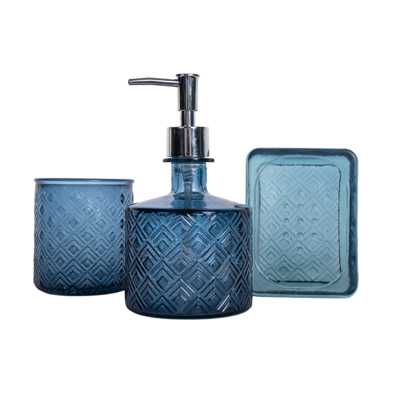 SET BAÑO DISP+VASO+JAB ROMBOS AZULNDB150