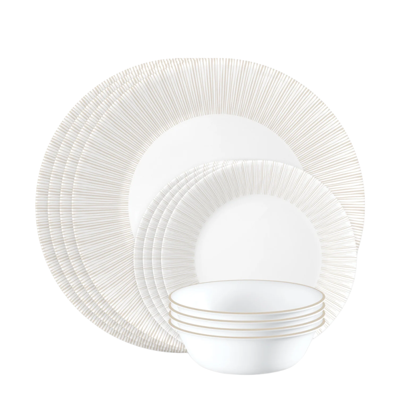 VAJILLA 12 PZS HUSHED LINES LINEAS BEIGE