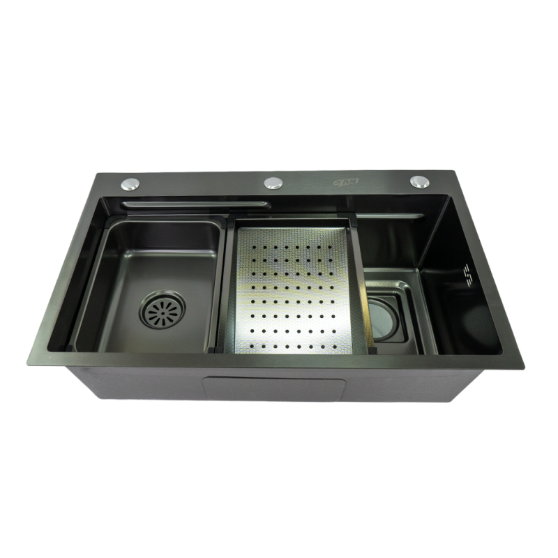 FREGADERO 2 POZO NEGRO INOX304 75X46CM