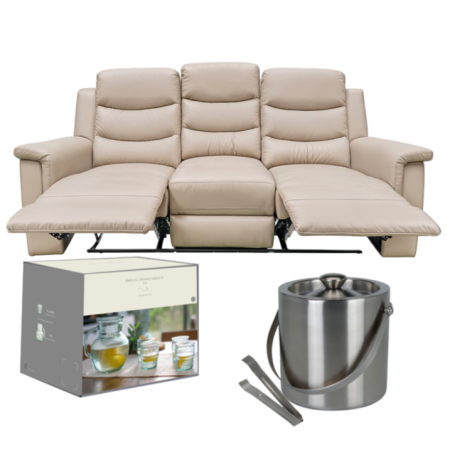 RECLINABLE 3 PUESTOS + SET JARRA + 4 VASOS TRANSPARENTE + CUBETA DE HIELO CON PINZAS ACINOX KPM