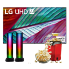 TV 75" UHD 4K + BARRA DE SONIDO + MAQUINA P/CANGUIL CON BOWL PC-486R ROJA