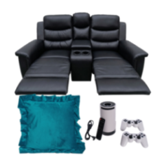 RECLINABLE 2PUESTOS CON POSAVASOS NEGRO + PROYECTOR LCD F300 H&L + COJIN VELVET ROYAL AQUA 45X45