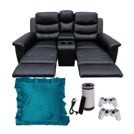 RECLINABLE 2PUESTOS CON POSAVASOS NEGRO + PROYECTOR LCD F300 H&L + COJIN VELVET ROYAL AQUA 45X45