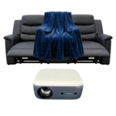 RECLINABLE 3PUESTOS CON  CONSOLA NEGRO + PROYECTOR ANDROID HY800 + COBIJA GALLETA SOFT AZUL MARINO