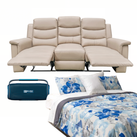RECLINABLE 3PUESTOS CON  CONSOLA BEIGE + PARLANTE ES-PS28-AZUL BT.USB.AUX C/BAT + COBERTOR