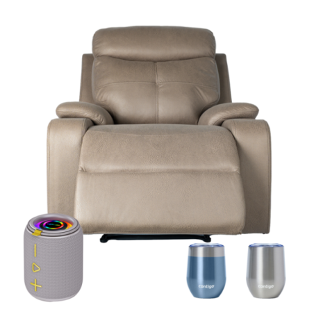 RECLINABLE 1 PUESTO + PARLANTE ES-PS29-GRIS BT.USB.AUX C/BAT + VASO CONT TERMICO PARA VINO 355ML GRIS