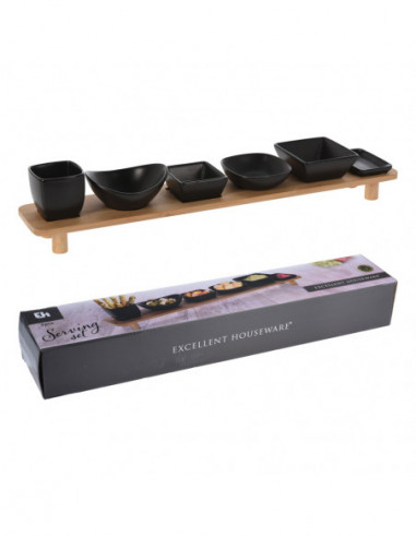 SET DE SERVIR 7 SALSEROS+PEDESTAL BAMBU
