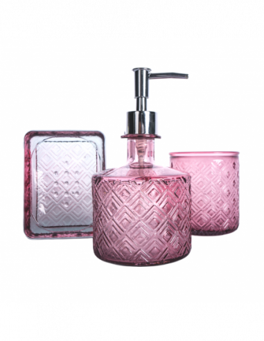 SET BAÑO DISP+VASO+JAB ROMBOS ROSAVDB801