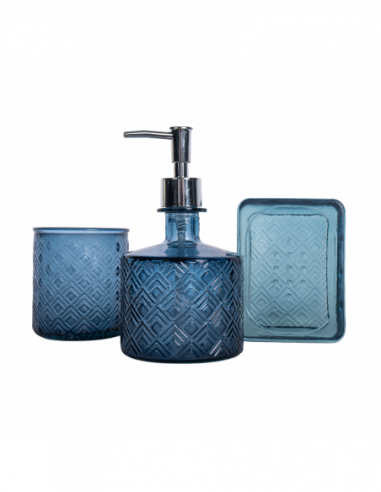 SET BAÑO DISP+VASO+JAB ROMBOS AZULNDB150