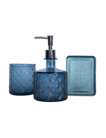 SET BAÑO DISP+VASO+JAB ROMBOS AZULNDB150