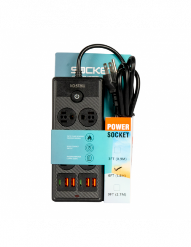 REGLETA + USB NEGRA 1.8M