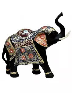 Figura Decorativa Elefante Hindú de Resina con Estampado Colorido y  Espejitos, Decoración Divertida Interior y Exterior, 21 cm
