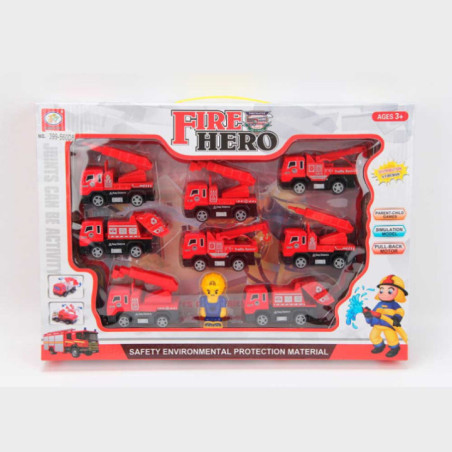 SET CARROS BOMBERO A FRICCION 8 PIEZAS