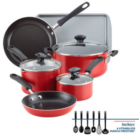 JUEGO DE OLLAS 15 PIEZAS FABERWARE COOKSTART - ROJO