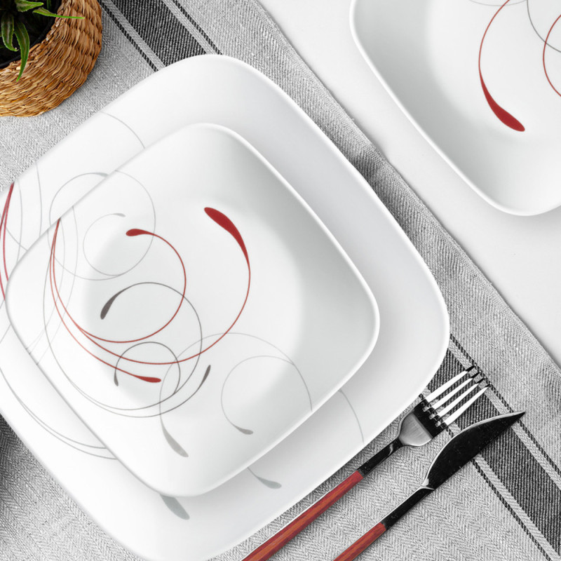 VAJILLA STUDIO 12PZS SPLENDOR SQUARE ROJ